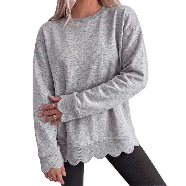 Women's Oversized Scallop Hem Heather Sweatshirt - Vintage Crewneck Tunic Pullover