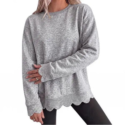 Women's Oversized Scallop Hem Heather Sweatshirt - Vintage Crewneck Tunic Pullover