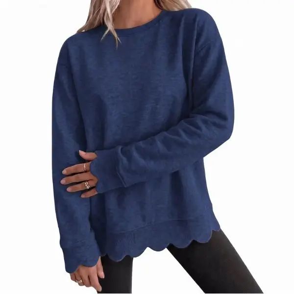 Women's Oversized Scallop Hem Heather Sweatshirt - Vintage Crewneck Tunic Pullover