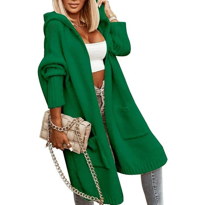 Womens Long Cardigans Cable Knitted Open Front Oversized Hooded Outerwear Sweater Coat