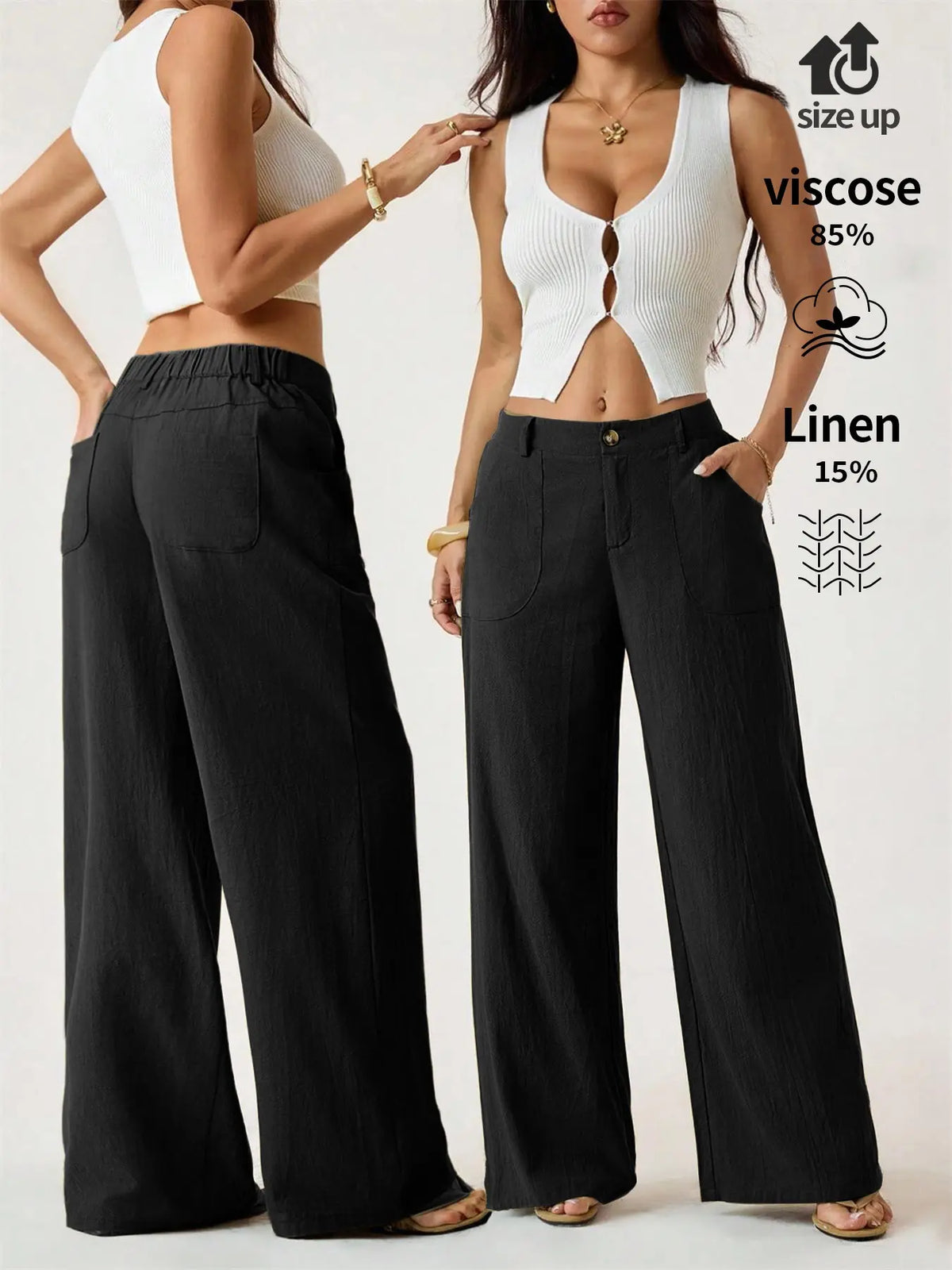 Women's High Waist Linen Palazzo Wide Leg Pants