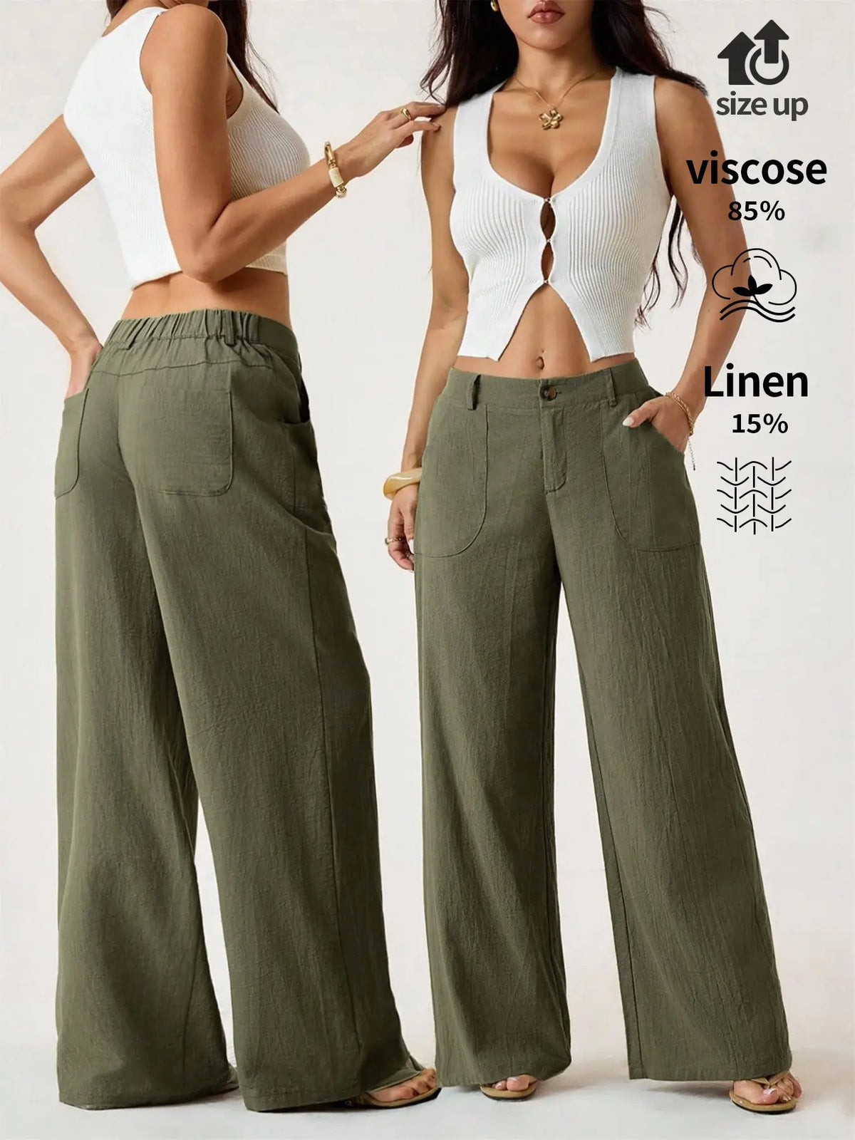Women's High Waist Linen Palazzo Wide Leg Pants
