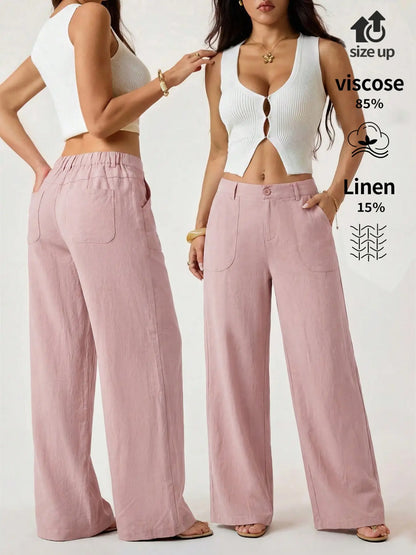 Women's High Waist Linen Palazzo Wide Leg Pants