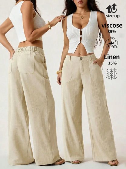 Women's High Waist Linen Palazzo Wide Leg Pants