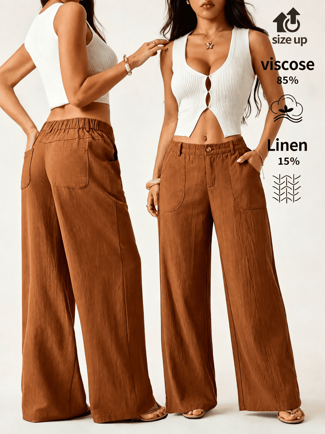 Women's High Waist Linen Palazzo Wide Leg Pants
