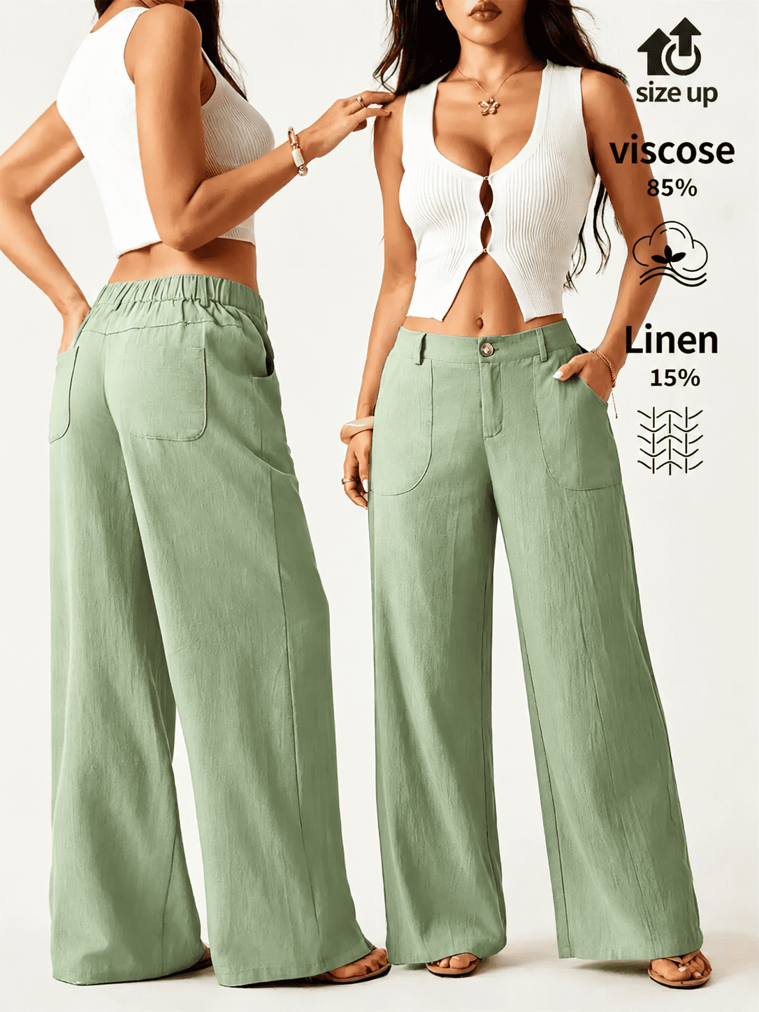Women's High Waist Linen Palazzo Wide Leg Pants