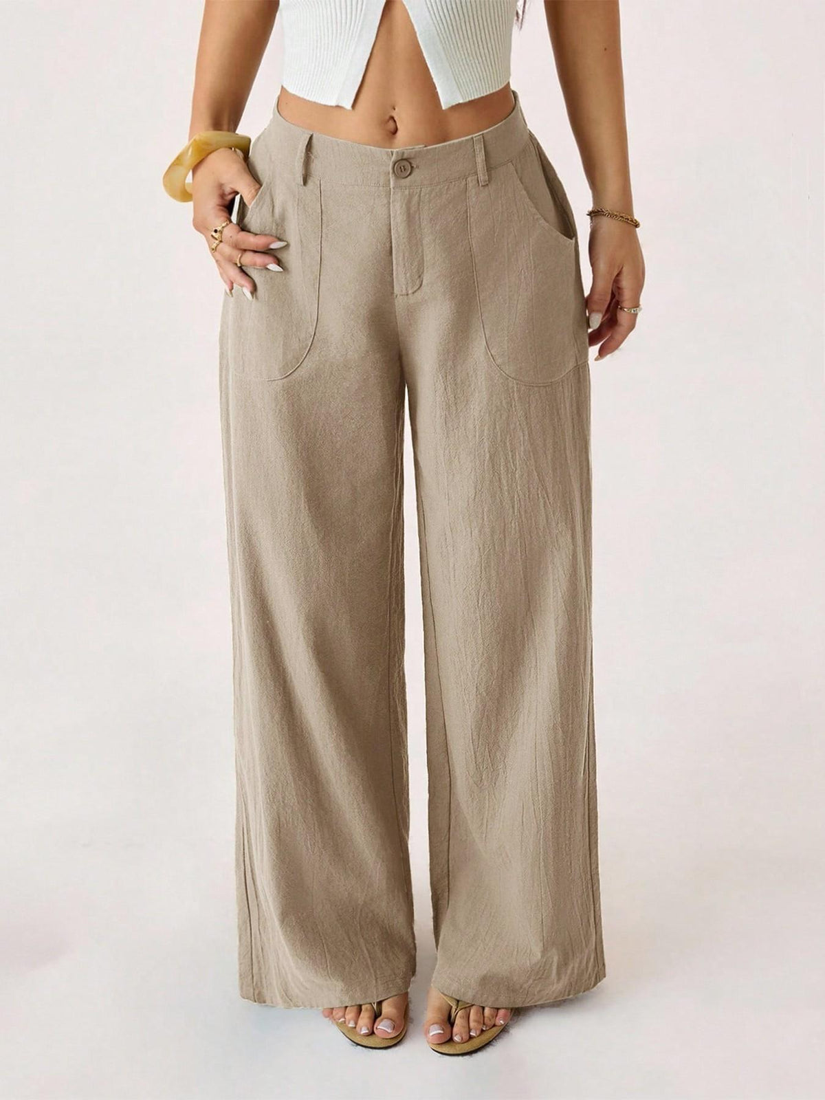 Women's High Waist Linen Palazzo Wide Leg Pants