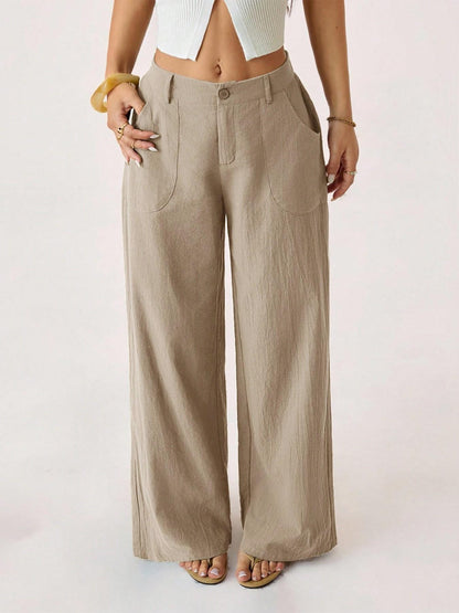 Women's High Waist Linen Palazzo Wide Leg Pants