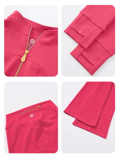 Women's Gold-Color Zip-Up Jacket & Yoga Leggings Set