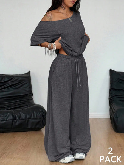 Women's Off Shoulder Top & Wide Leg Pants Set