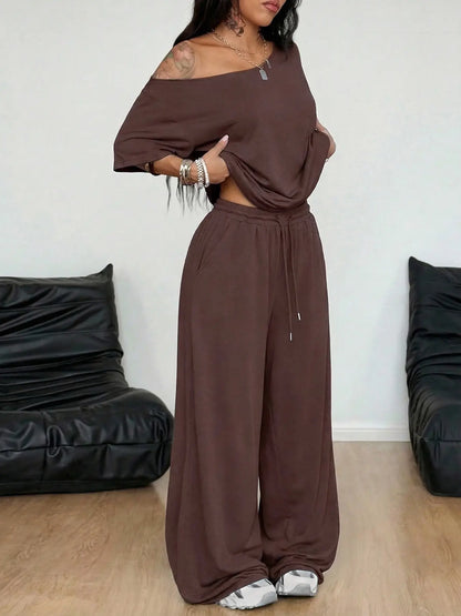 Women's Off Shoulder Top & Wide Leg Pants Set
