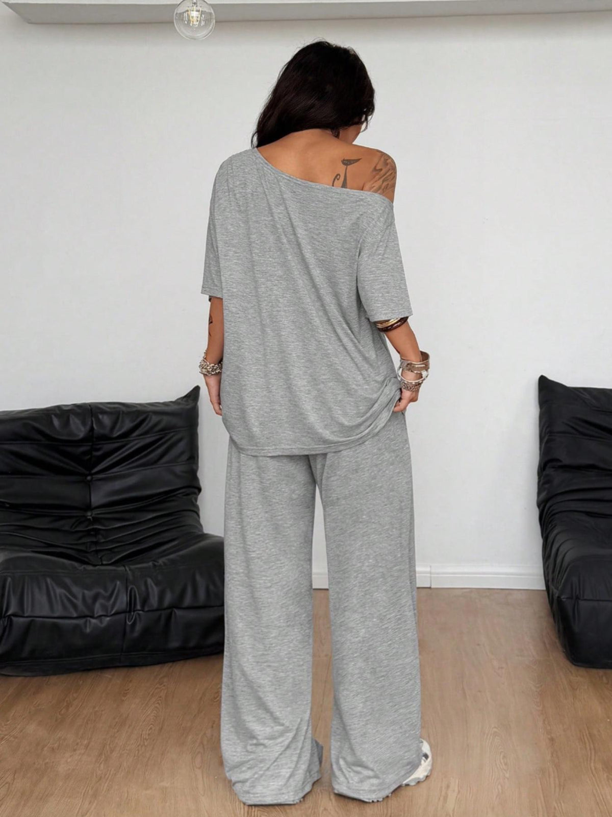 Women's Off Shoulder Top & Wide Leg Pants Set