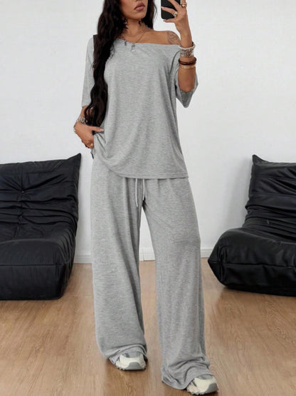Women's Off Shoulder Top & Wide Leg Pants Set