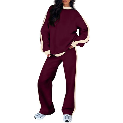 Women's Fleece Sweatsuit 2-Piece Matching Set - Loose Crewneck Sweatshirt & Straight Leg Sweatpants