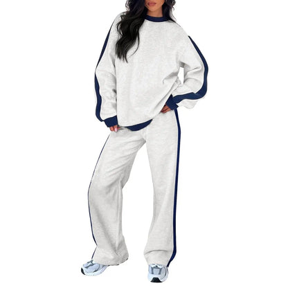 Women's Fleece Sweatsuit 2-Piece Matching Set - Loose Crewneck Sweatshirt & Straight Leg Sweatpants