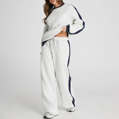 Women's Fleece Sweatsuit 2-Piece Matching Set - Loose Crewneck Sweatshirt & Straight Leg Sweatpants