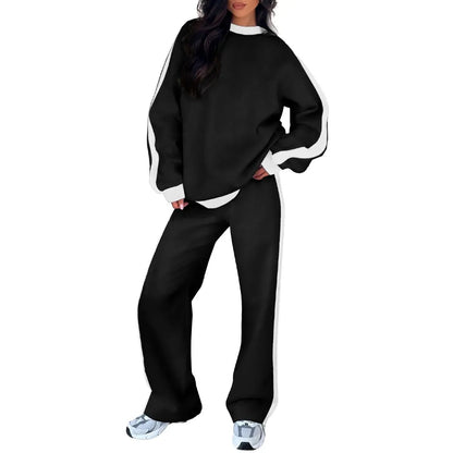 Women's Fleece Sweatsuit 2-Piece Matching Set - Loose Crewneck Sweatshirt & Straight Leg Sweatpants