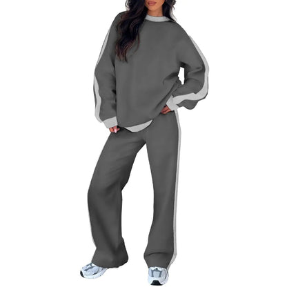 Women's Fleece Sweatsuit 2-Piece Matching Set - Loose Crewneck Sweatshirt & Straight Leg Sweatpants