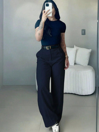Women's High Waist Straight Leg Suit Pants