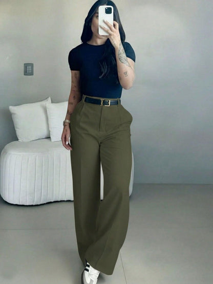 Women's High Waist Straight Leg Suit Pants