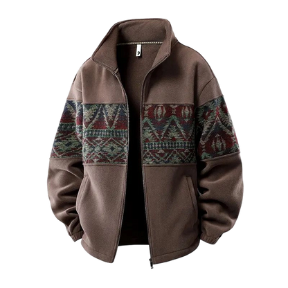 Men's Ethnic Pattern Full-Zip Fleece-Lined Long-Sleeve Knitwear Coat