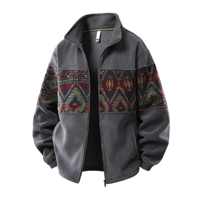 Men's Ethnic Pattern Full-Zip Fleece-Lined Long-Sleeve Knitwear Coat