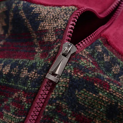 Men's Ethnic Pattern Full-Zip Fleece-Lined Long-Sleeve Knitwear Coat