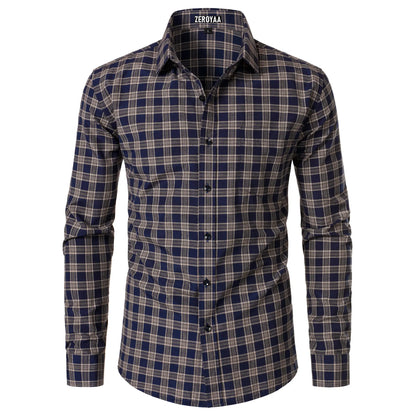 Men's Plaid Long Sleeve Dress Shirt