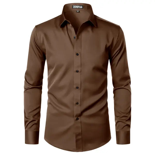 Men's Satin Long Sleeve Dress Shirt Slim Fit