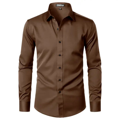 Men's Satin Long Sleeve Dress Shirt Slim Fit