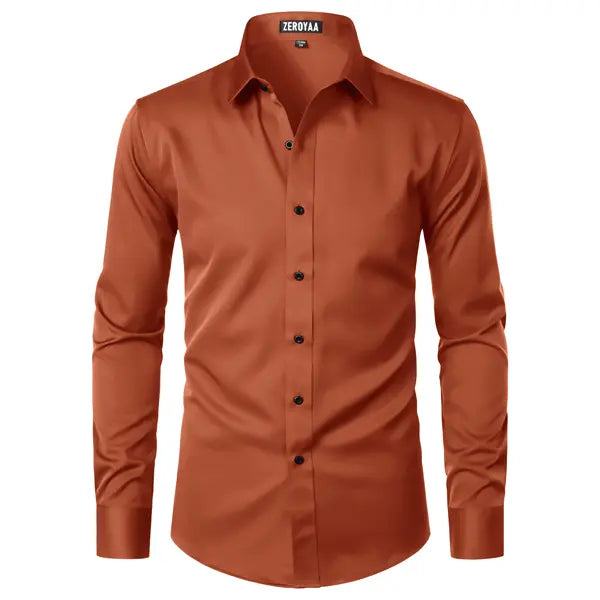 Men's Satin Long Sleeve Dress Shirt Slim Fit