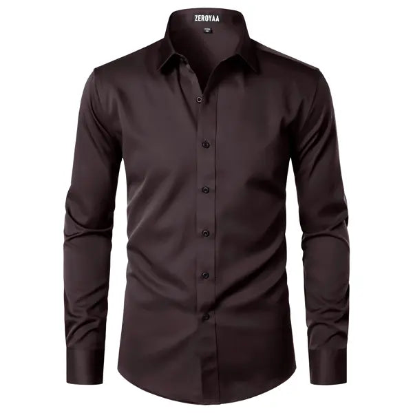 Men's Satin Long Sleeve Dress Shirt Slim Fit