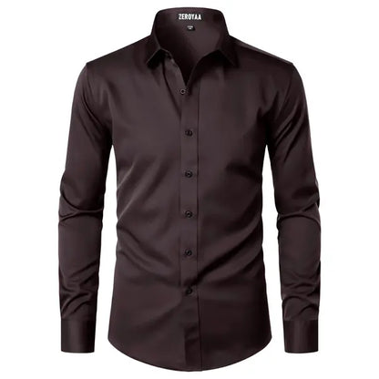 Men's Satin Long Sleeve Dress Shirt Slim Fit