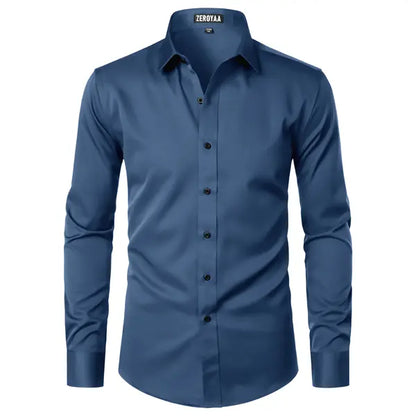 Men's Satin Long Sleeve Dress Shirt Slim Fit