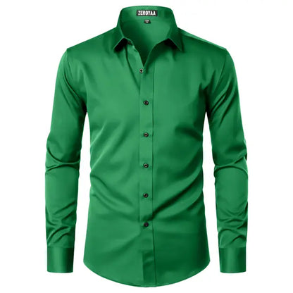 Men's Satin Long Sleeve Dress Shirt Slim Fit