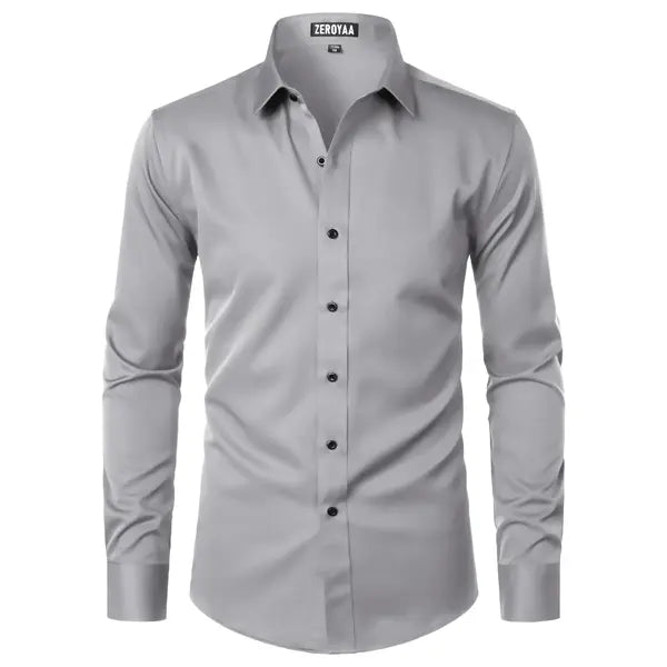Men's Satin Long Sleeve Dress Shirt Slim Fit