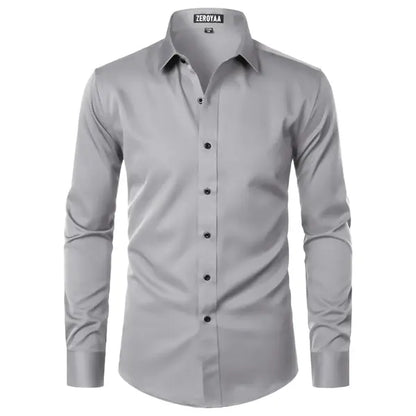 Men's Satin Long Sleeve Dress Shirt Slim Fit