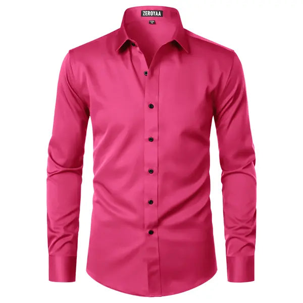 Men's Satin Long Sleeve Dress Shirt Slim Fit