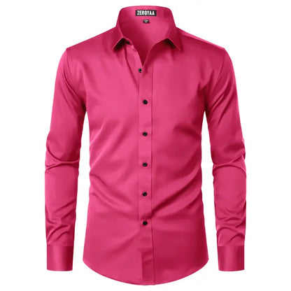 Men's Satin Long Sleeve Dress Shirt Slim Fit