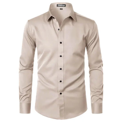 Men's Satin Long Sleeve Dress Shirt Slim Fit