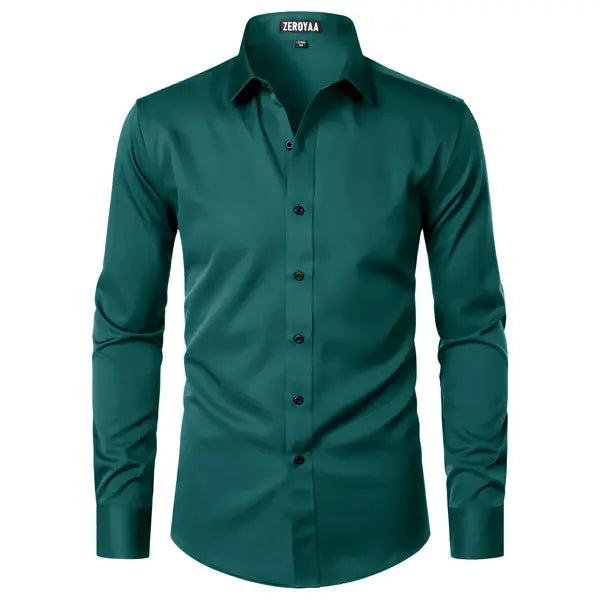 Men's Satin Long Sleeve Dress Shirt Slim Fit