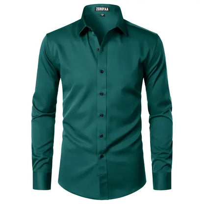 Men's Satin Long Sleeve Dress Shirt Slim Fit