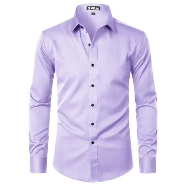 Men's Satin Long Sleeve Dress Shirt Slim Fit