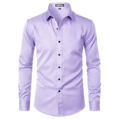 Men's Satin Long Sleeve Dress Shirt Slim Fit