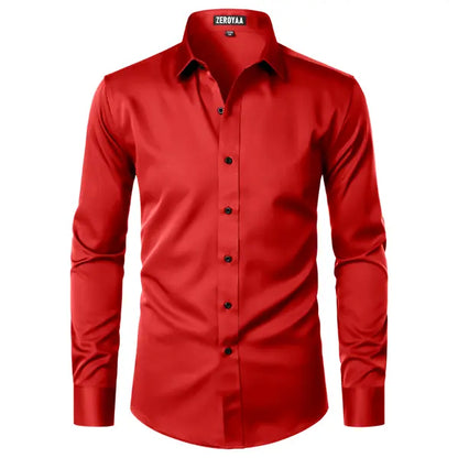 Men's Satin Long Sleeve Dress Shirt Slim Fit