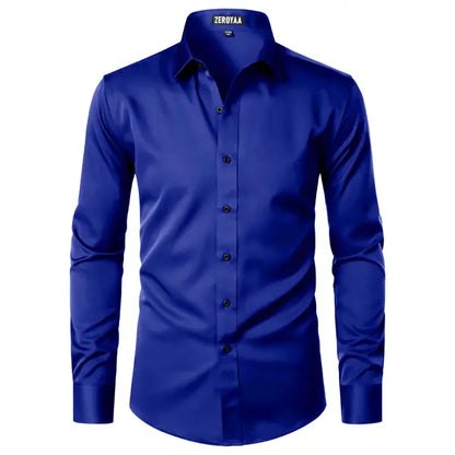 Men's Satin Long Sleeve Dress Shirt Slim Fit