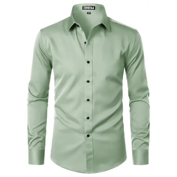 Men's Satin Long Sleeve Dress Shirt Slim Fit