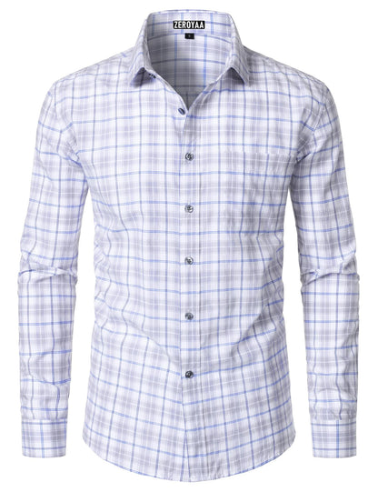 Men's Plaid Long Sleeve Dress Shirt
