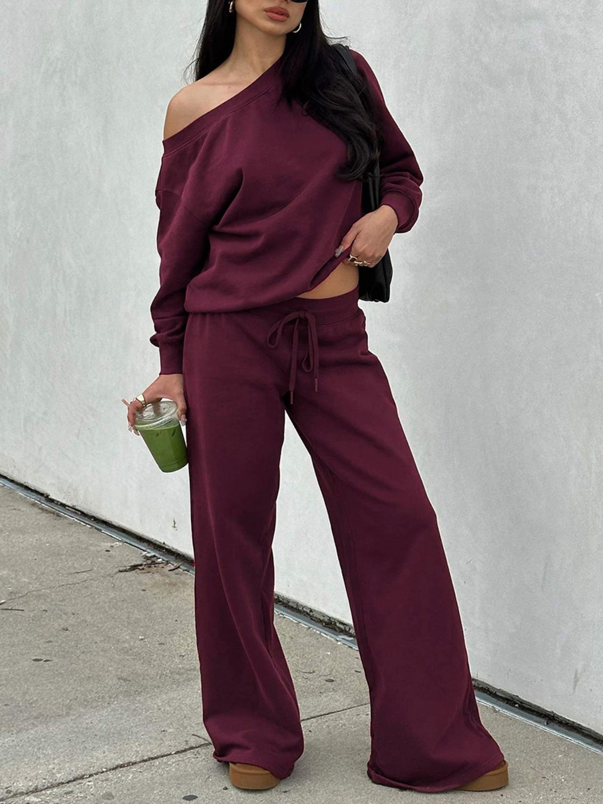 Women's Off-Shoulder Long Sleeve Jumper & Pants Set