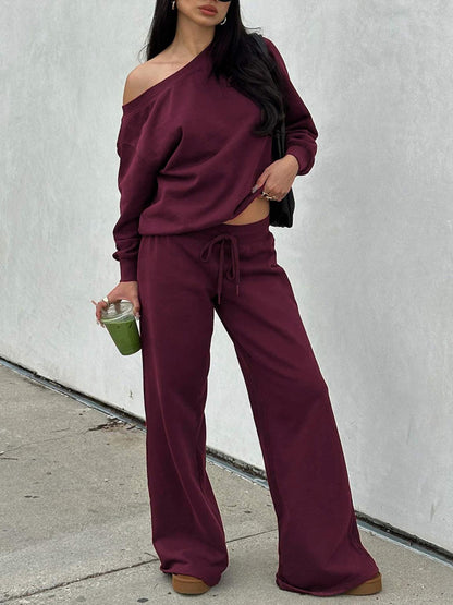 Women's Off-Shoulder Long Sleeve Jumper & Pants Set